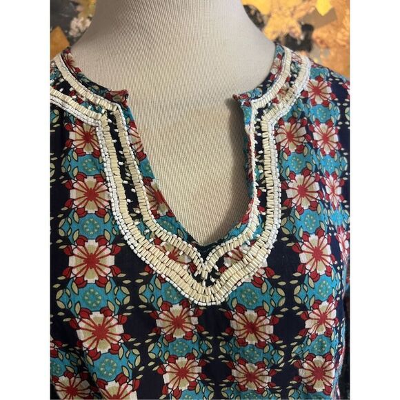 Persaman New York Gorgeous Beaded Drawstring Waist Cotton Boho Tunic M - Picture 3 of 11